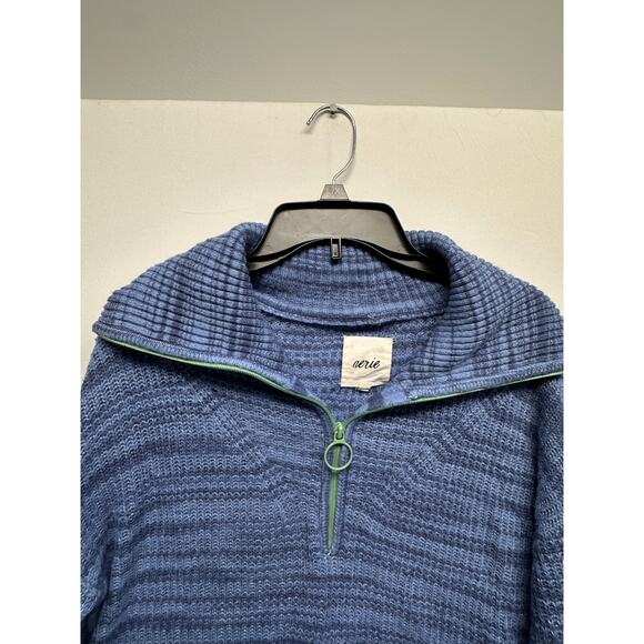 Aerie Blue Half Zip Waffle Knit Sweater XS โ Cozy Chunky Collared Pullover - Picture 4 of 10
